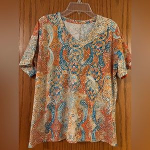 Ladies petites medium patterned short sleeve top